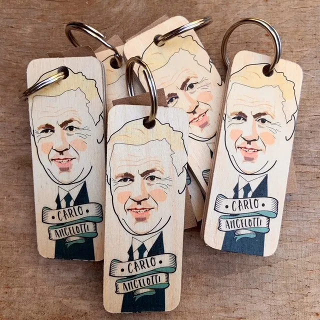 Carlo Ancelotti Character Wooden Keyring - RWKR1