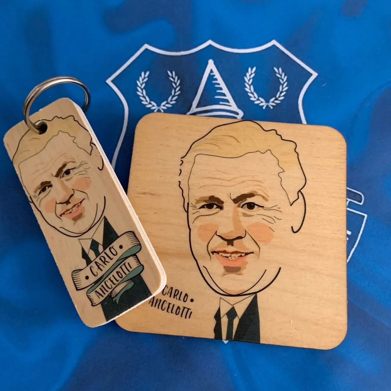 Carlo Ancelotti Character Wooden Keyring - RWKR1