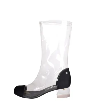 Chanel Vintage Spring Summer 2018 Transparent Black Toe Cap Lucite Heel Boots