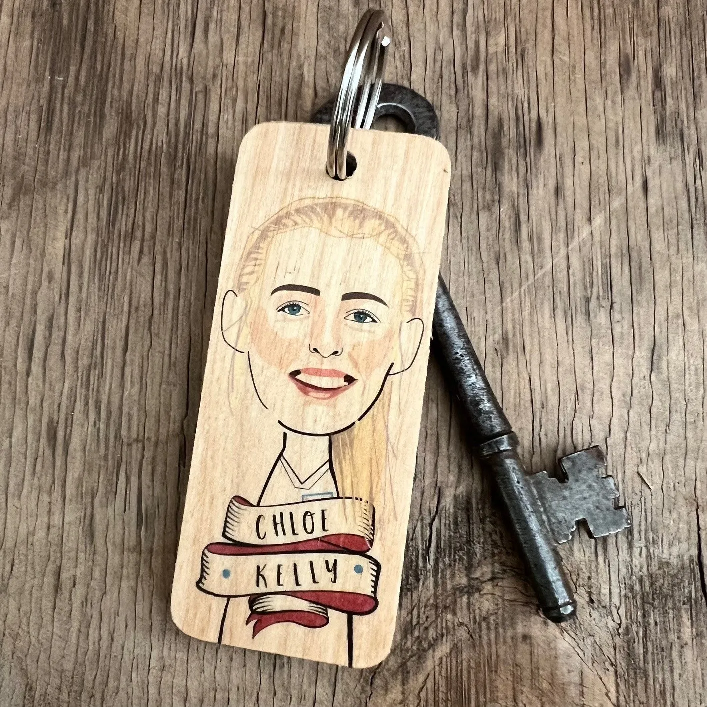 Chloe Kelly Character Wooden Keyring - RWKR1