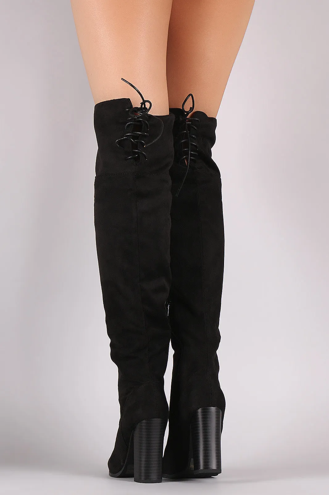 Corset Lace-Up Chunky Heeled Suede Over-The-Knee Boots