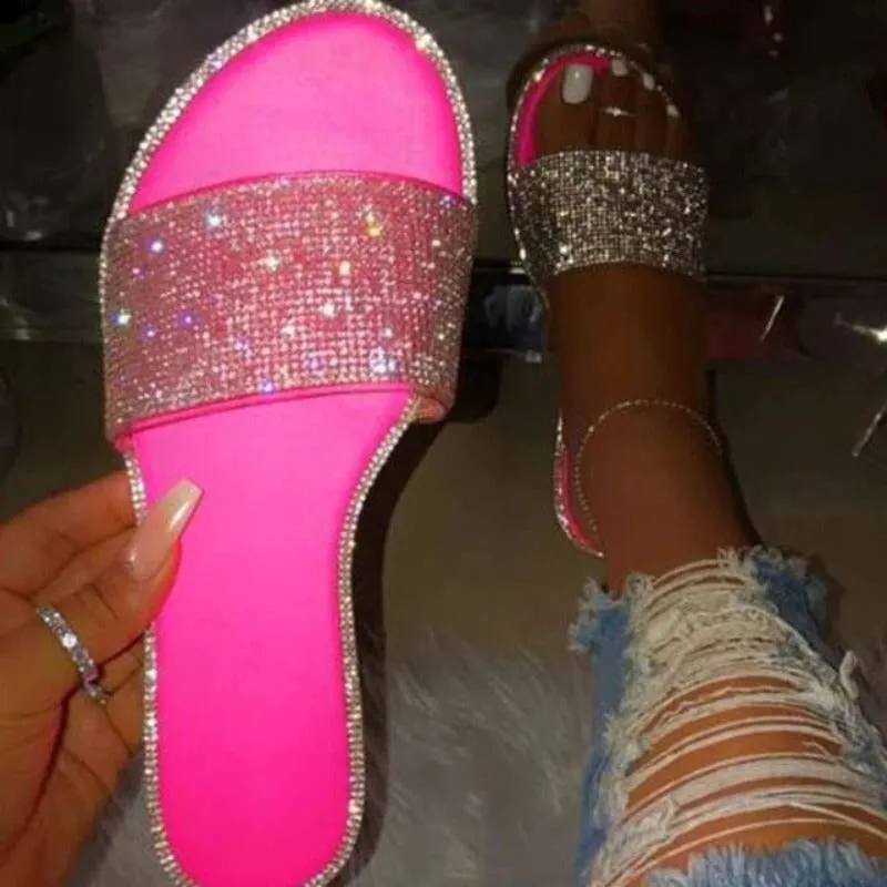 Crystal Flat Glitter Slides