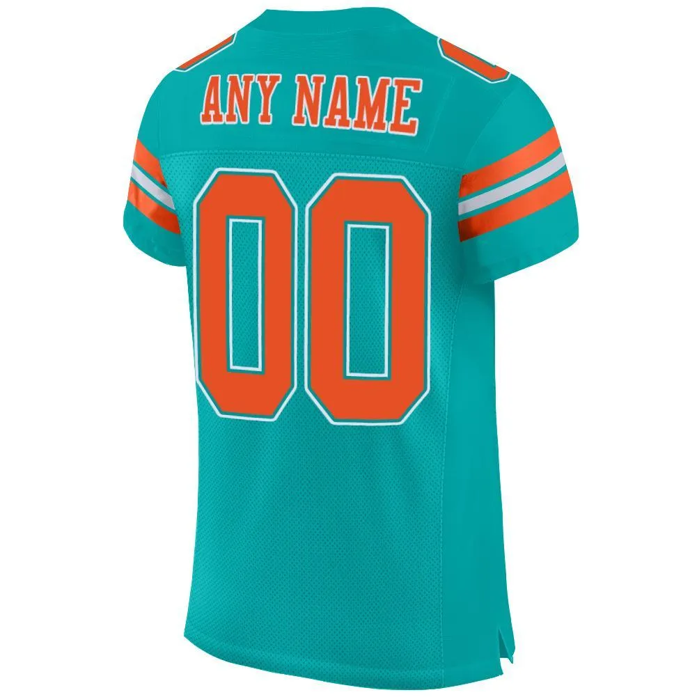 Custom Aqua Orange-White Mesh Authentic Football Jersey