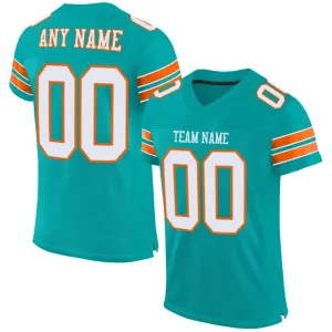 Custom Aqua White-Orange Mesh Authentic Football Jersey