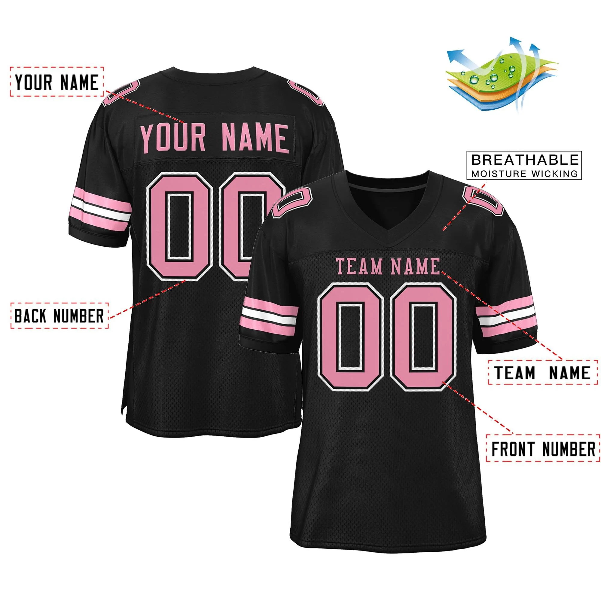 Custom  Black Pink-White Classic Style Mesh Authentic Football Jersey