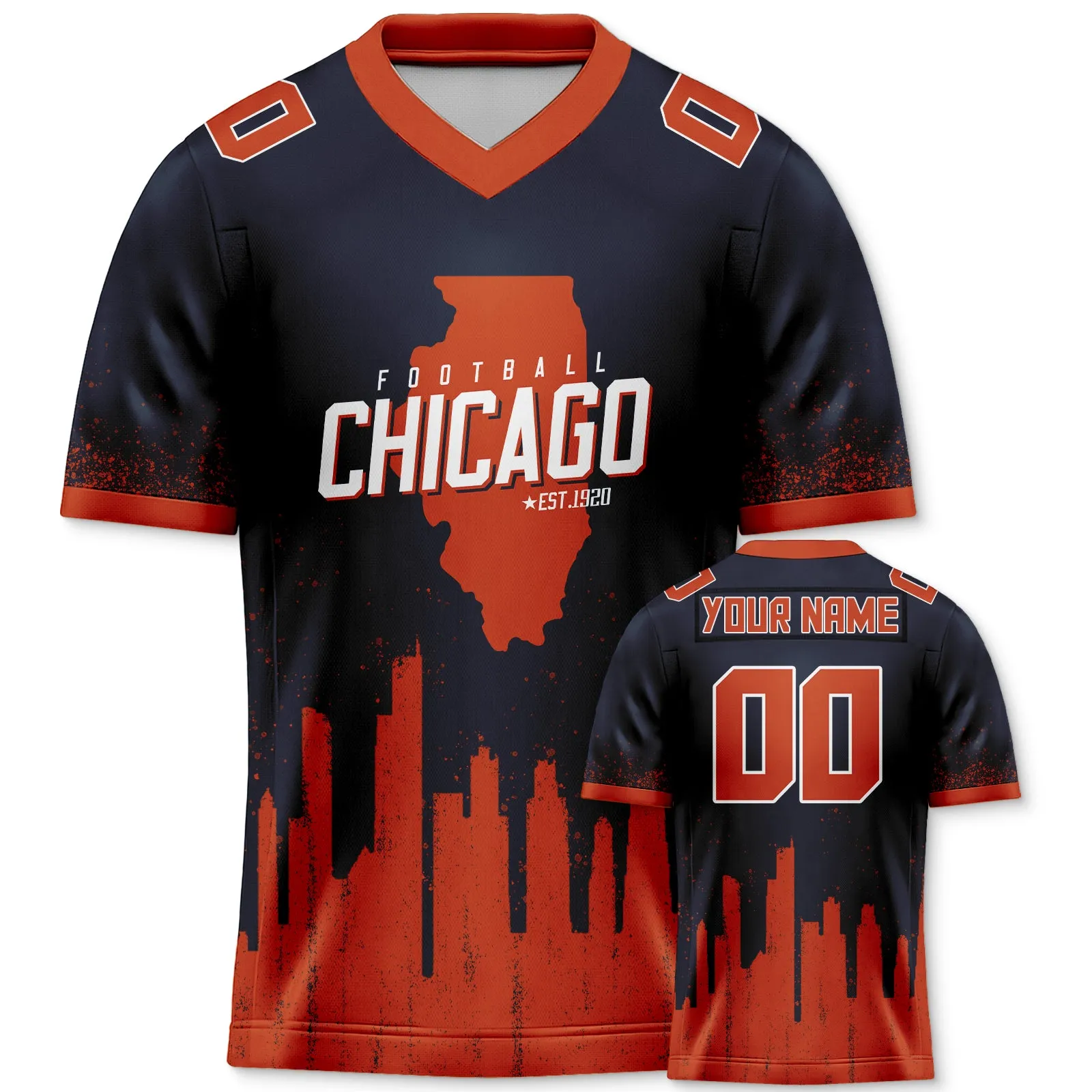 Custom Football Jersey Chicago Bears City Map Graffiti Shirt Unisex Personalized Name and Number for Men Women Youth Football Fans Gift