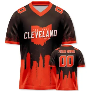 Custom Football Jersey Cleveland Browns City Map Graffiti Shirt Unisex Personalized Name and Number for Men Women Youth Football Fans Gift