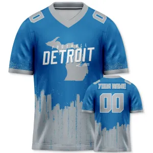 Custom Football Jersey Detroit Lions City Map Graffiti Shirt Unisex Personalized Name and Number for Men Women Youth Football Fans Gift