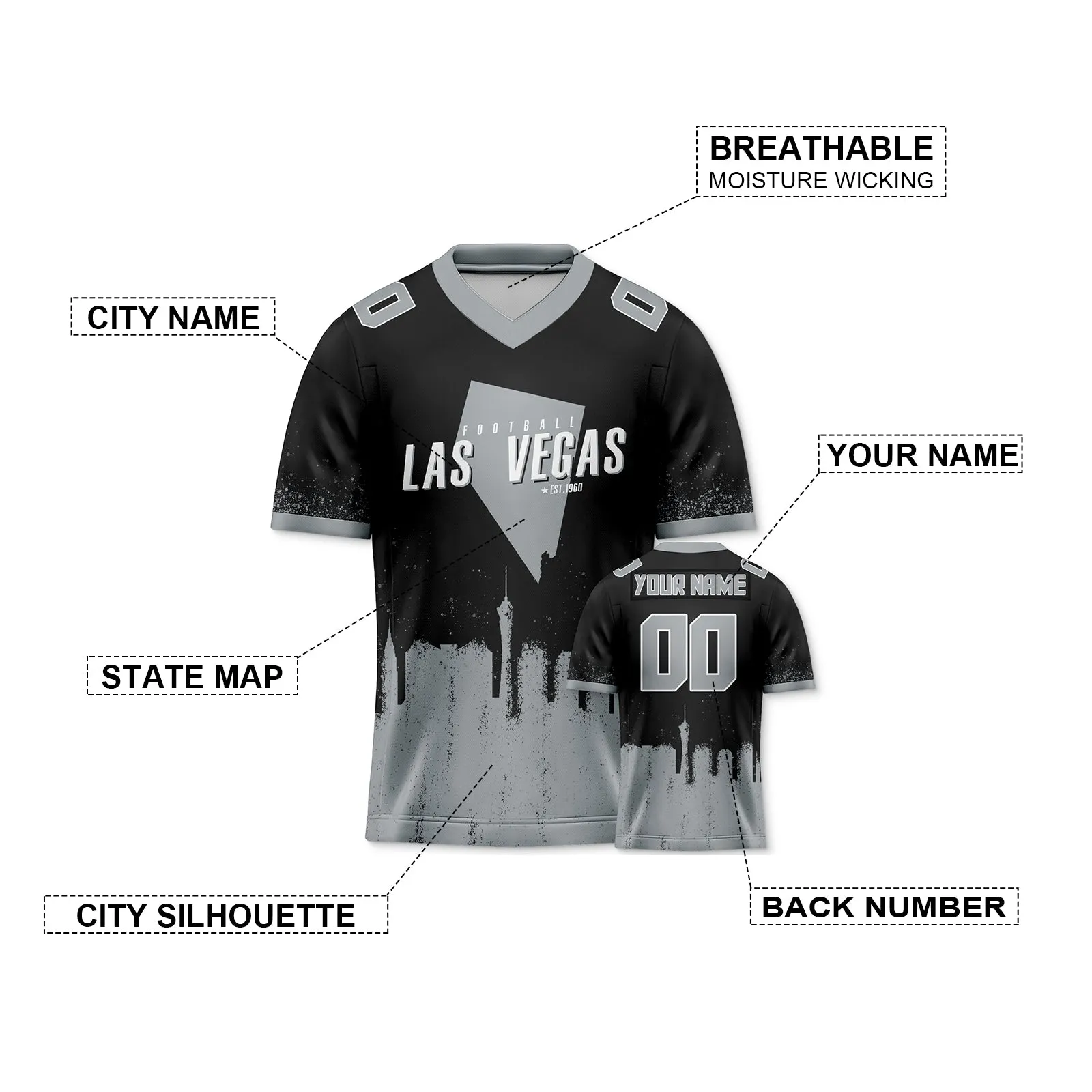 Custom Football Jersey Las Vegas Raiders City Map Graffiti Shirt Unisex Personalized Name and Number for Men Women Youth Football Fans Gift