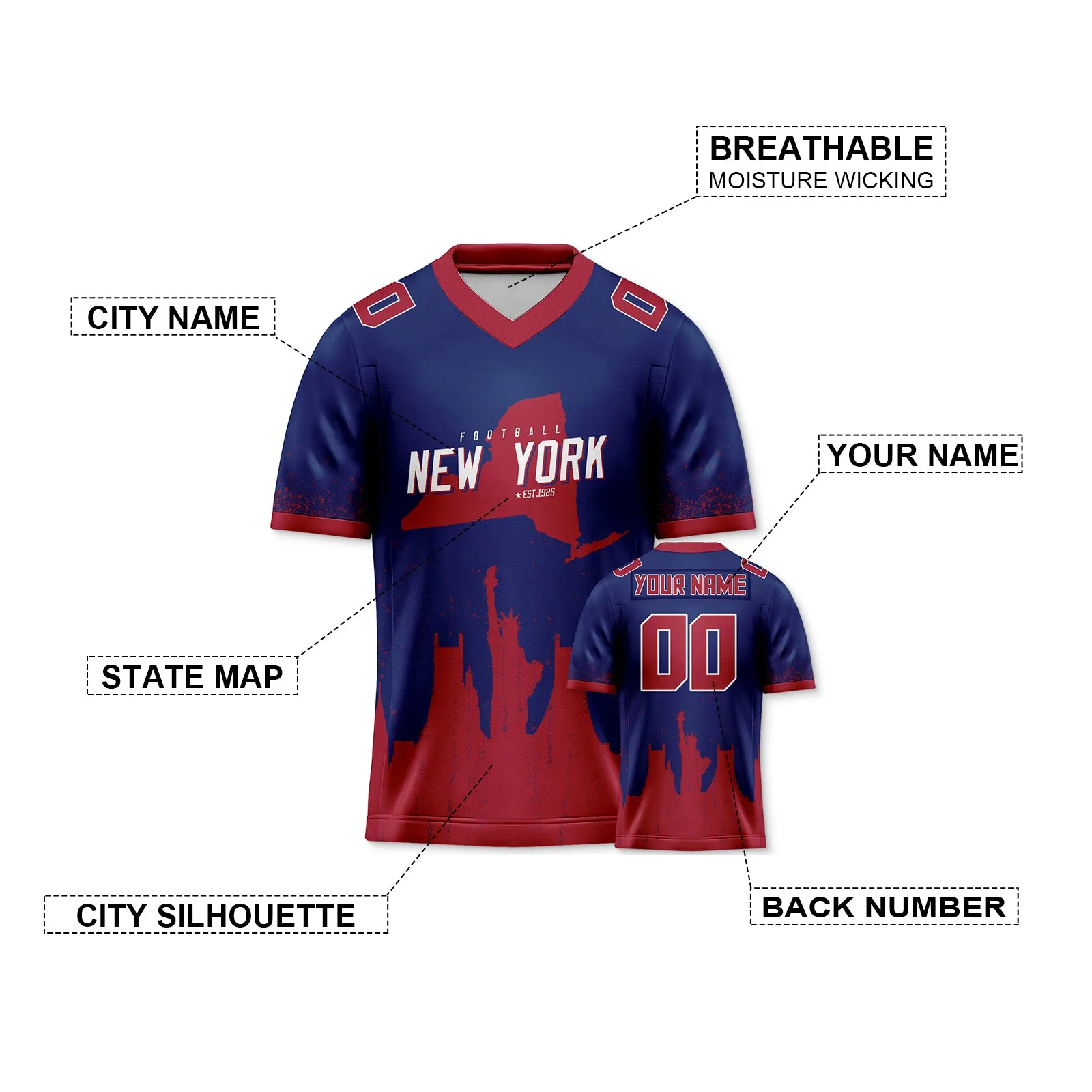 Custom Football Jersey New York Giants City Map Graffiti Shirt Unisex Personalized Name and Number for Men Women Youth Football Fans Gift