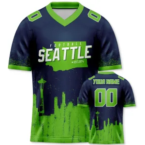 Custom Football Jersey Seattle Seahawks City Map Graffiti Shirt Unisex Personalized Name and Number for Men Women Youth Football Fans Gift