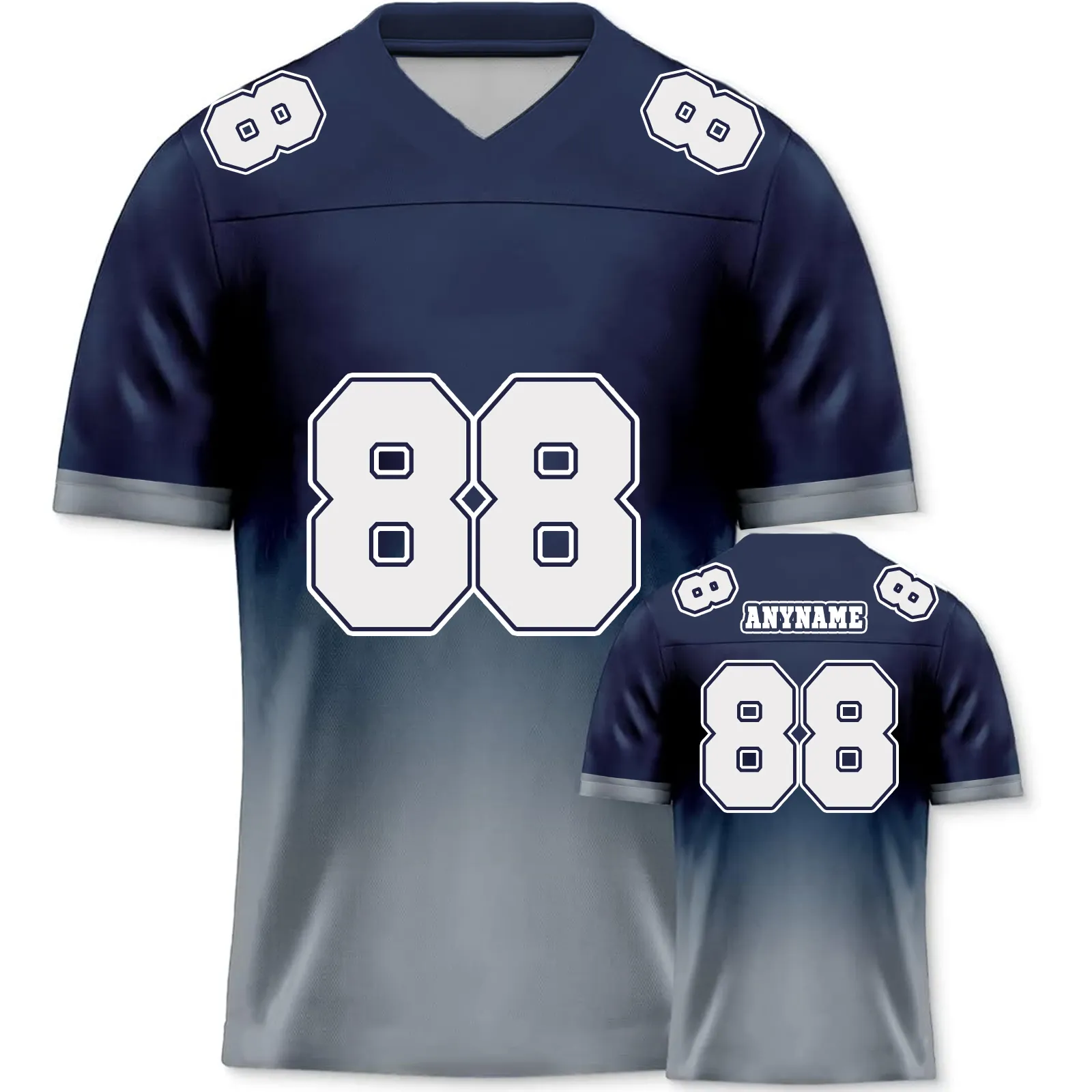 Custom Name&Number Jersey Dallas Cowboys Polyester Gradient Blue Football Jersey Sports Shirts Breathable Fabric Loose Fit Adult & Teen Fans Gift Men Youth