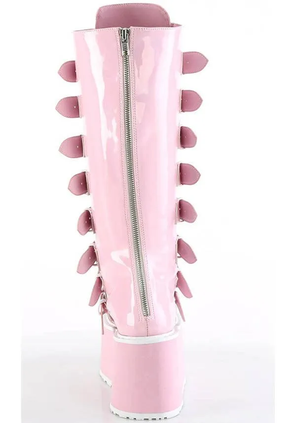 DAMNED-318 [Pink Holo Patent] | PLATFORM BOOTS [PREORDER]