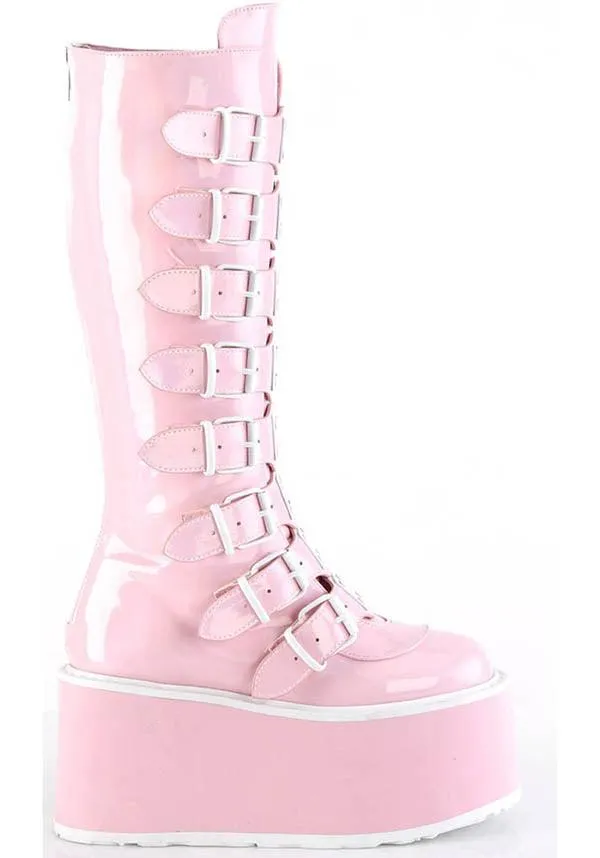 DAMNED-318 [Pink Holo Patent] | PLATFORM BOOTS [PREORDER]