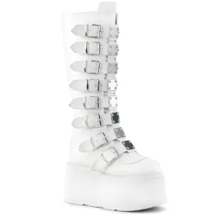 Demonia DAMNED-318 | White Vegan Leather Knee High Boots