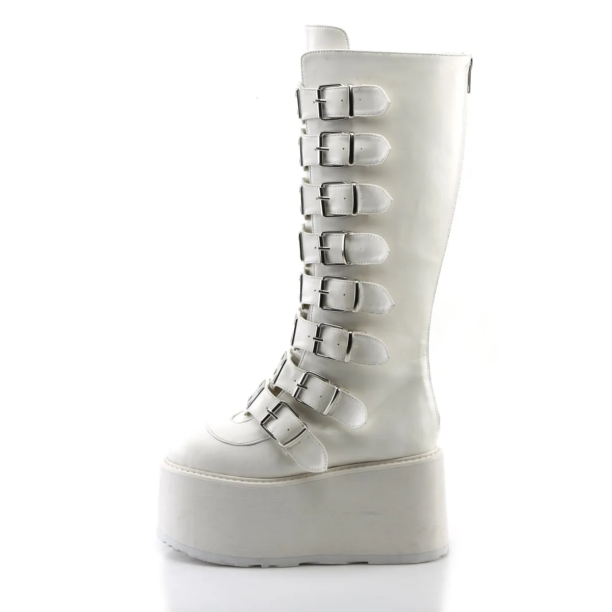 Demonia DAMNED-318 | White Vegan Leather Knee High Boots