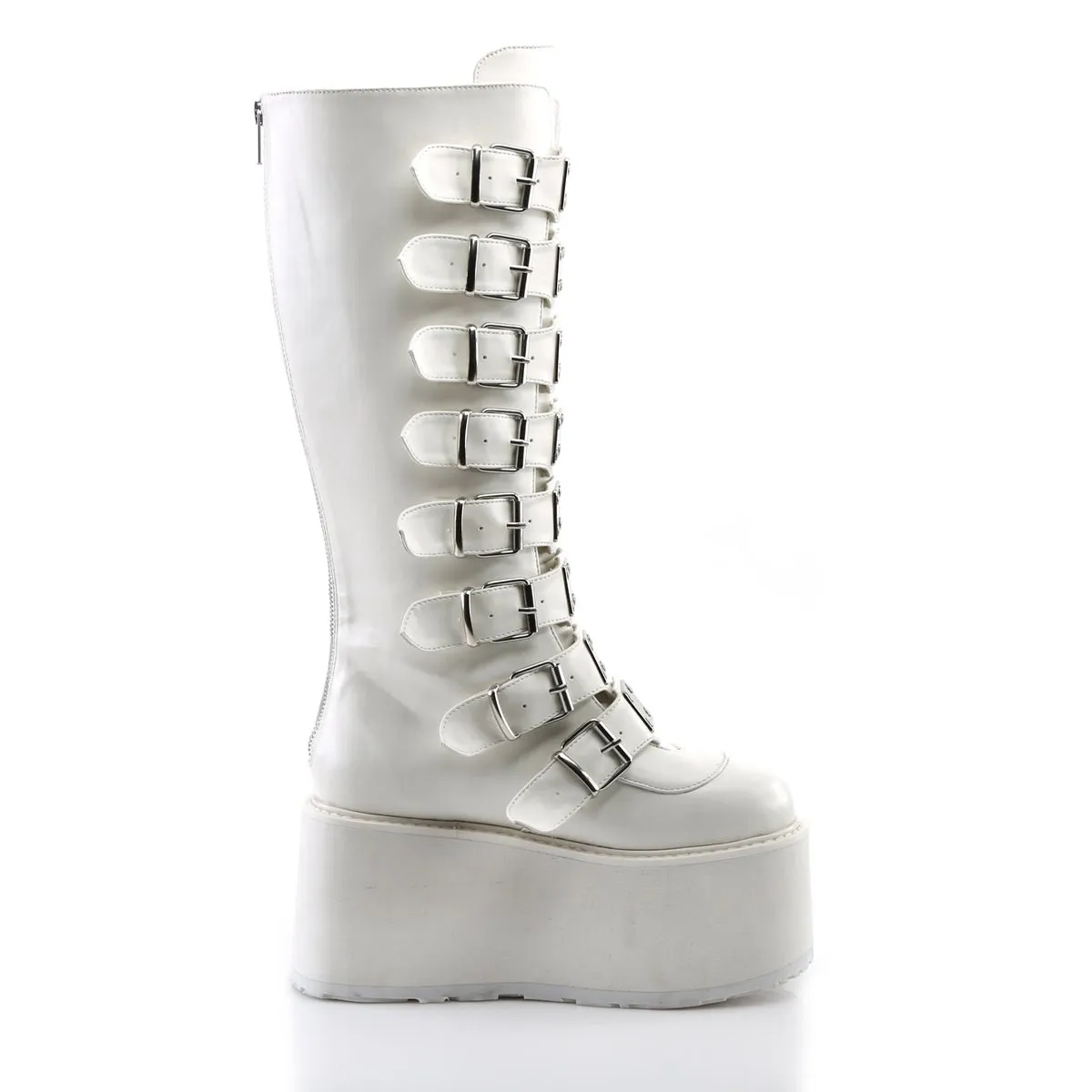 Demonia DAMNED-318 | White Vegan Leather Knee High Boots