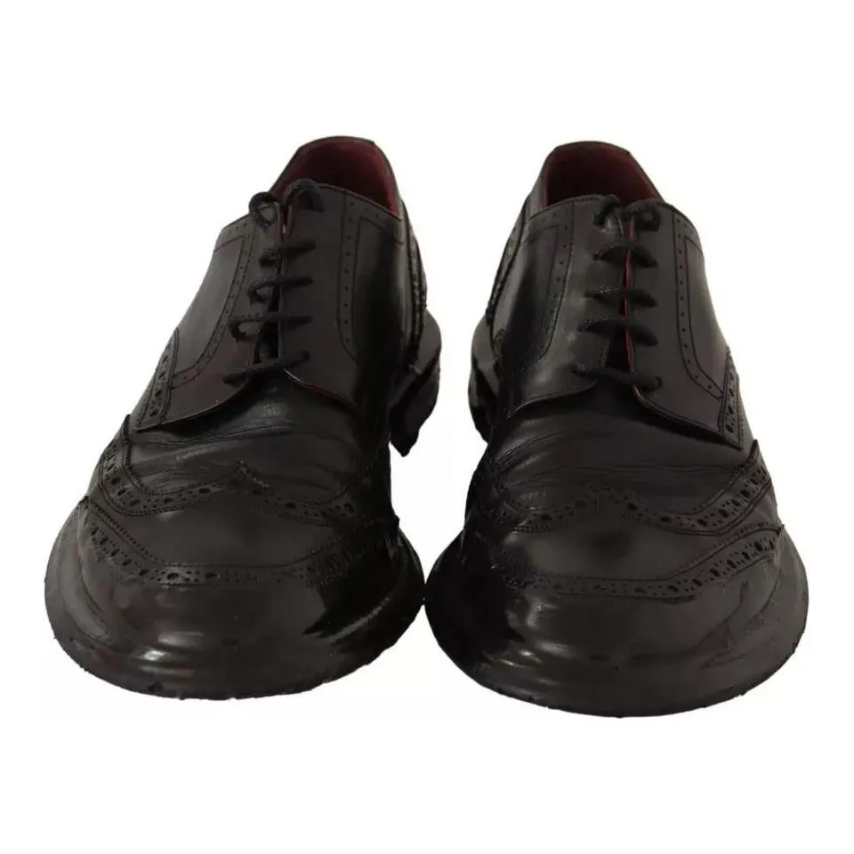 Dolce & Gabbana Black Leather Brogue Oxford Dress Shoes