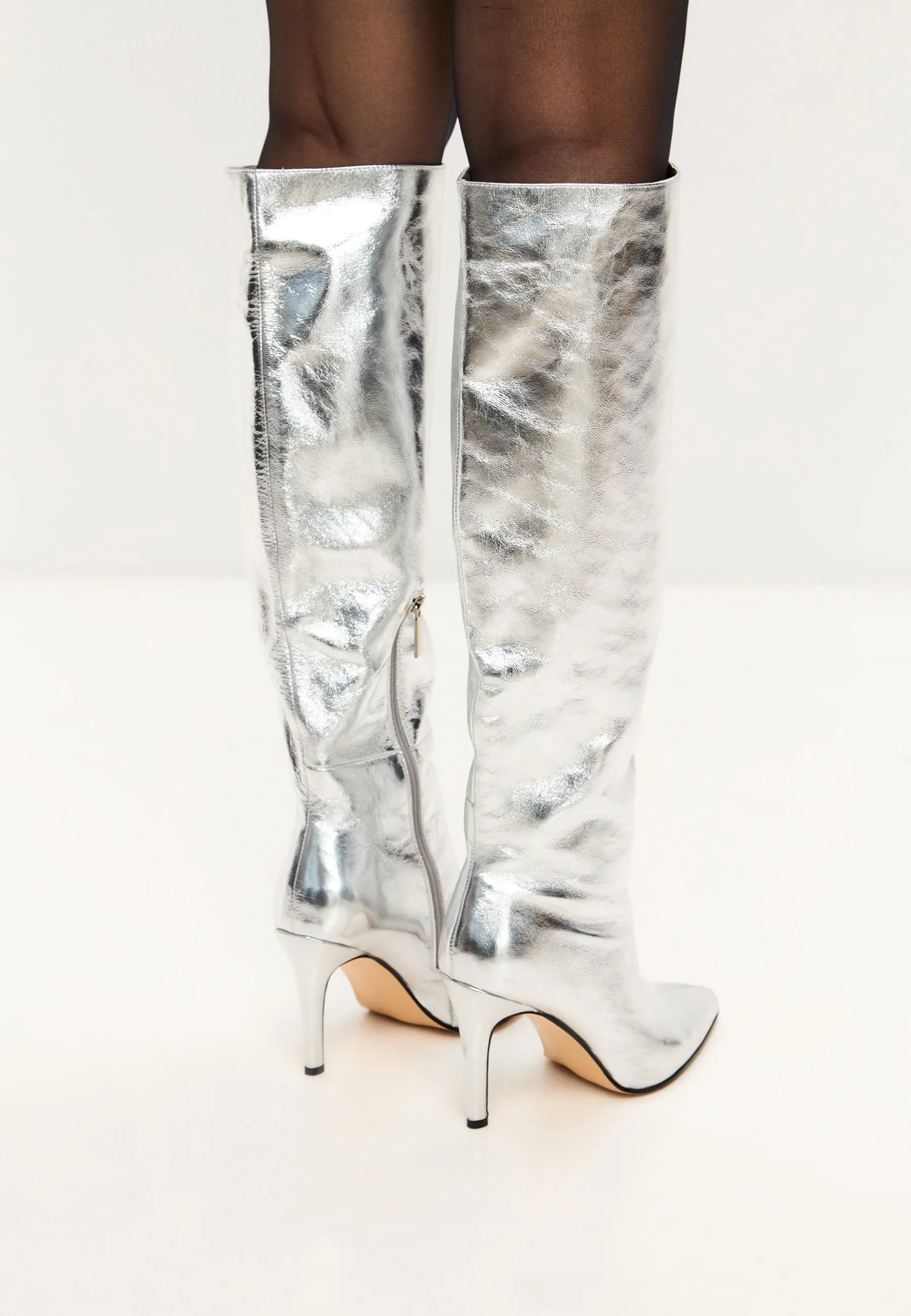 Elegant Stiletto Knee-High Boots Reyna - Silver