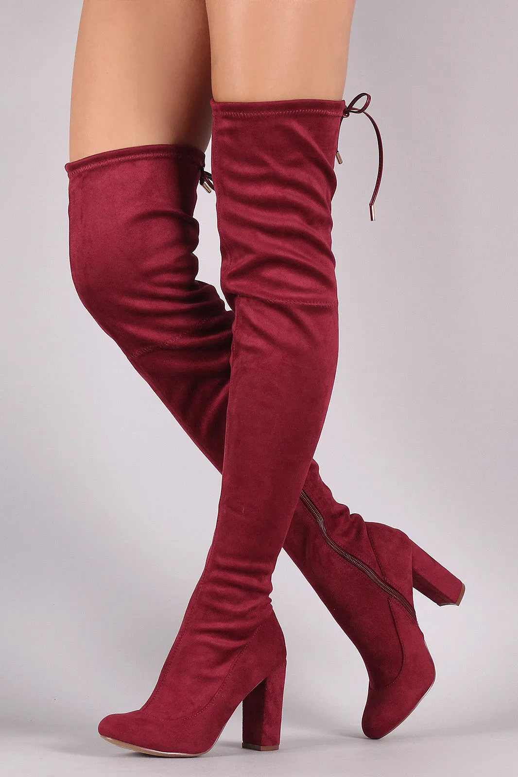 Elle - Drawstring Tie Chunky Heeled Over-The-Knee Boots