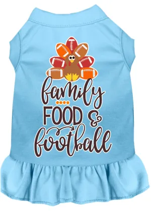 Family, Food, And Football Screen Print Dog Dress Baby Blue 4x