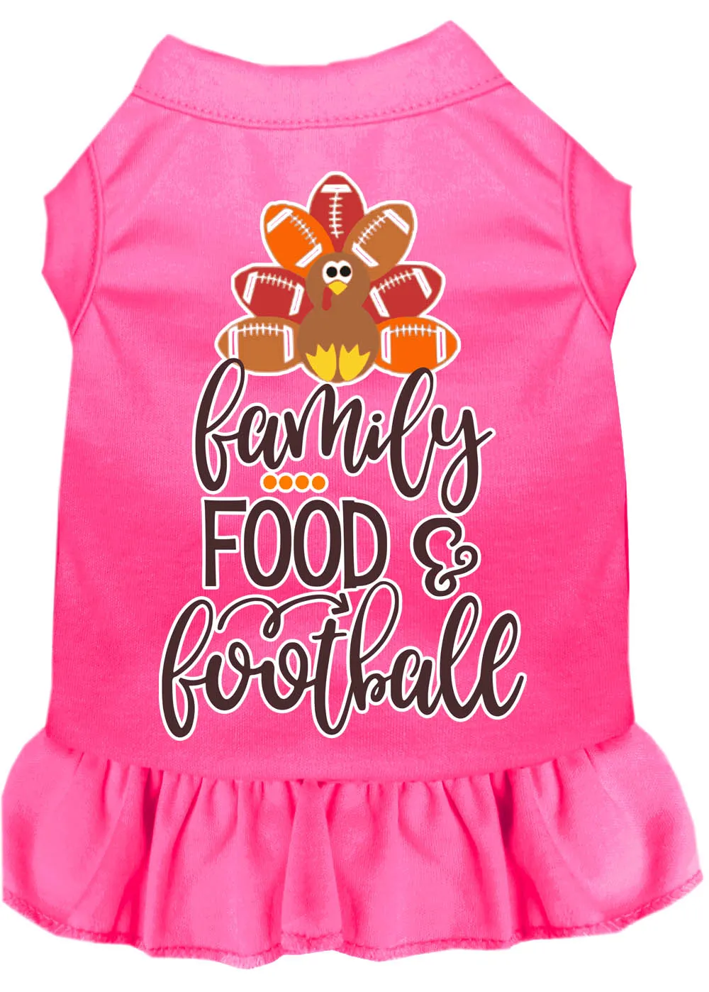 Family, Food, And Football Screen Print Dog Dress Bright Pink Xl