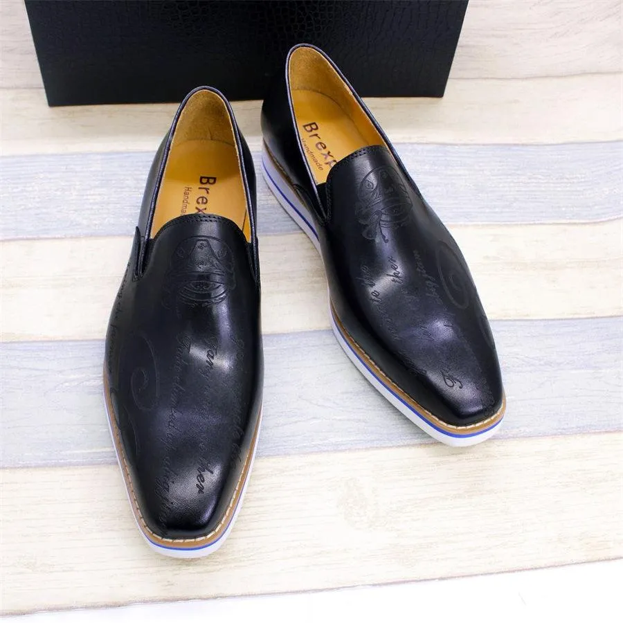 Fashion men casual shoes green comfortable flat loafers classic pointed handmade leather