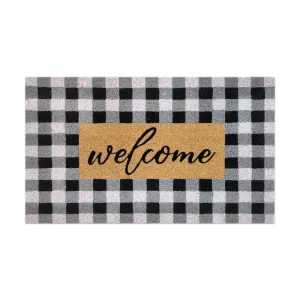 First Concept 18 in. W X 30 in. L Black/White Checkers Welcome Coir Door Mat