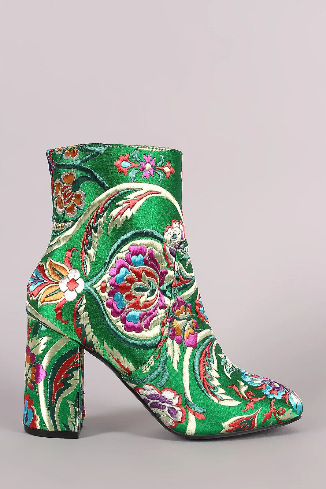 Floral Brocade Block Heeled Booties