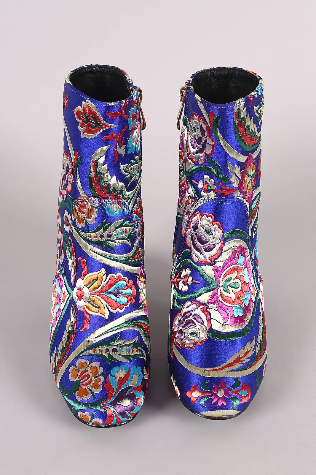 Floral Brocade Block Heeled Booties