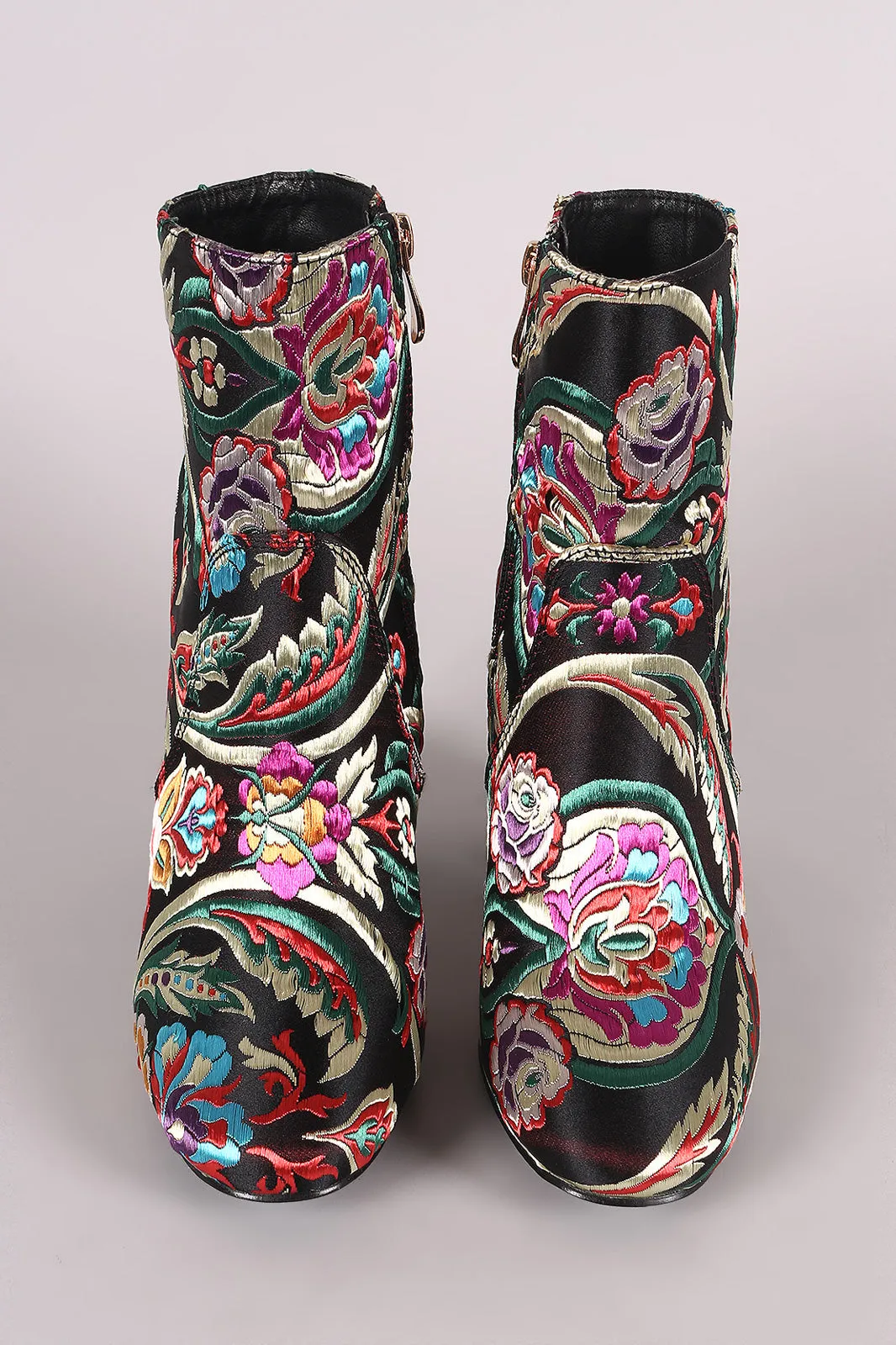 Floral Brocade Block Heeled Booties