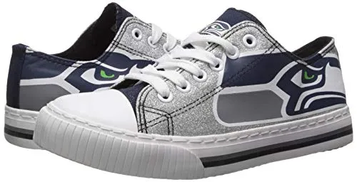 FOCO Seattle Seahawks NFL Womens Glitter Low Top Canvas Shoes - 6