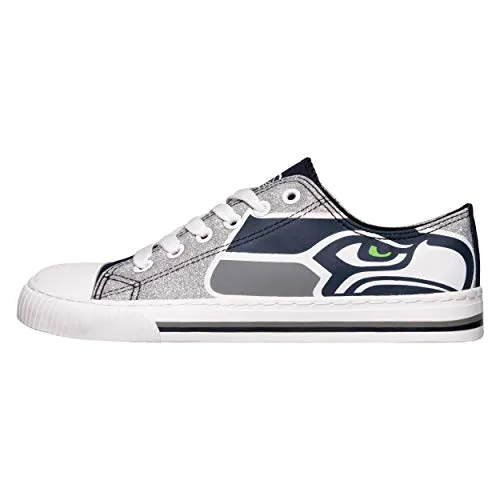 FOCO Seattle Seahawks NFL Womens Glitter Low Top Canvas Shoes - 6