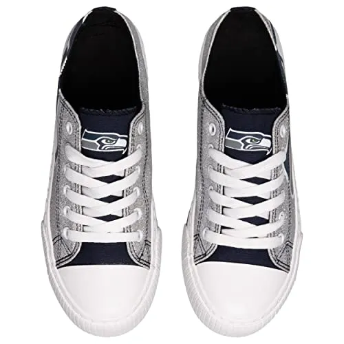 FOCO Seattle Seahawks NFL Womens Glitter Low Top Canvas Shoes - 6