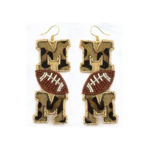 FOOTBALL EARRINGS: Leopard Print Beaded Football MOM Earrings