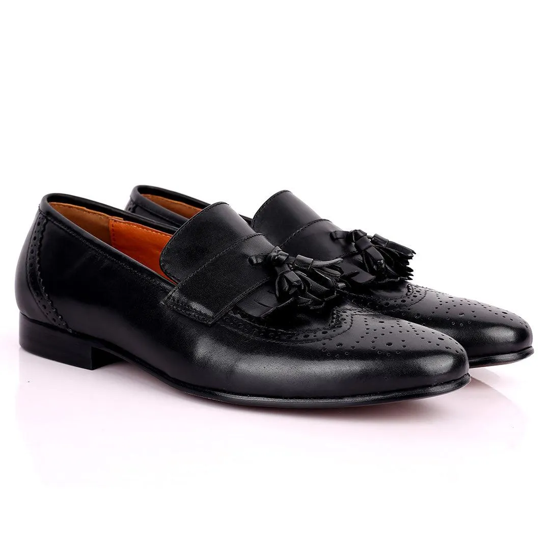 Gian Black Classic Tassel And Croc Designed Leather Shoe