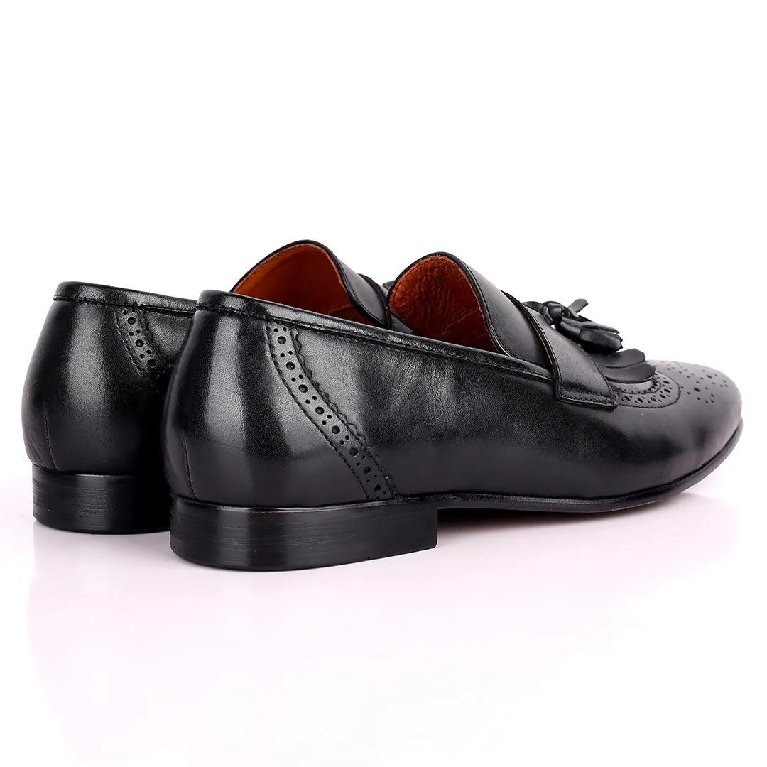 Gian Black Classic Tassel And Croc Designed Leather Shoe