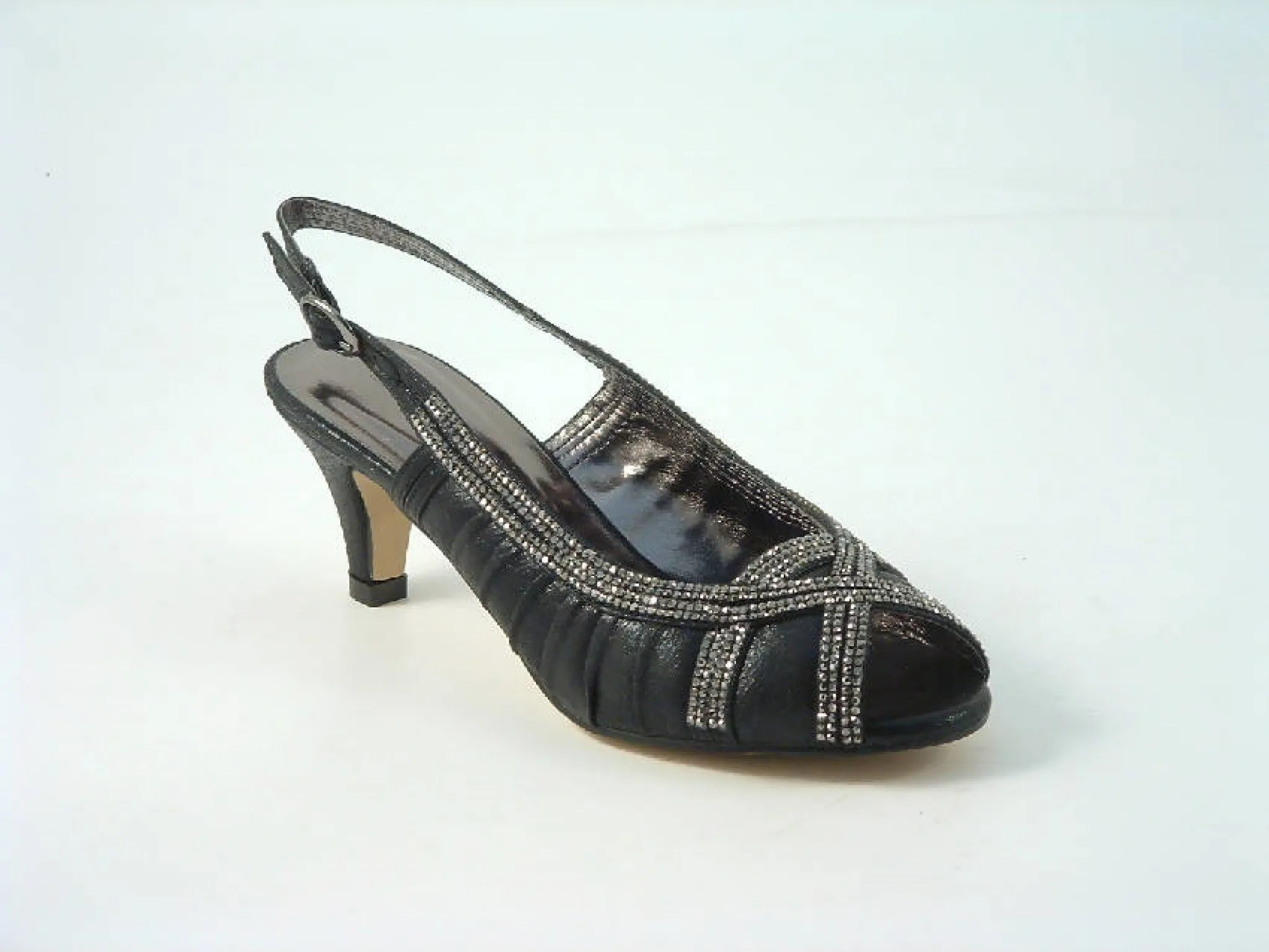 Glitz Shoes Diamante Metallic Peep Toe Sling Back Court Shoe