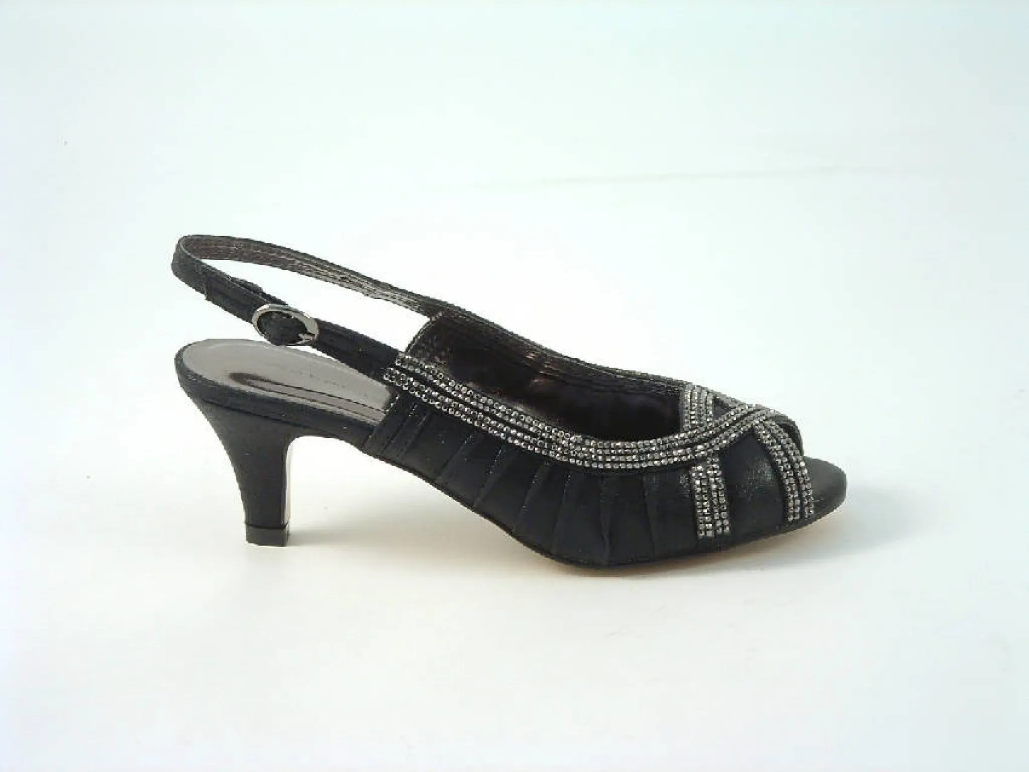 Glitz Shoes Diamante Metallic Peep Toe Sling Back Court Shoe