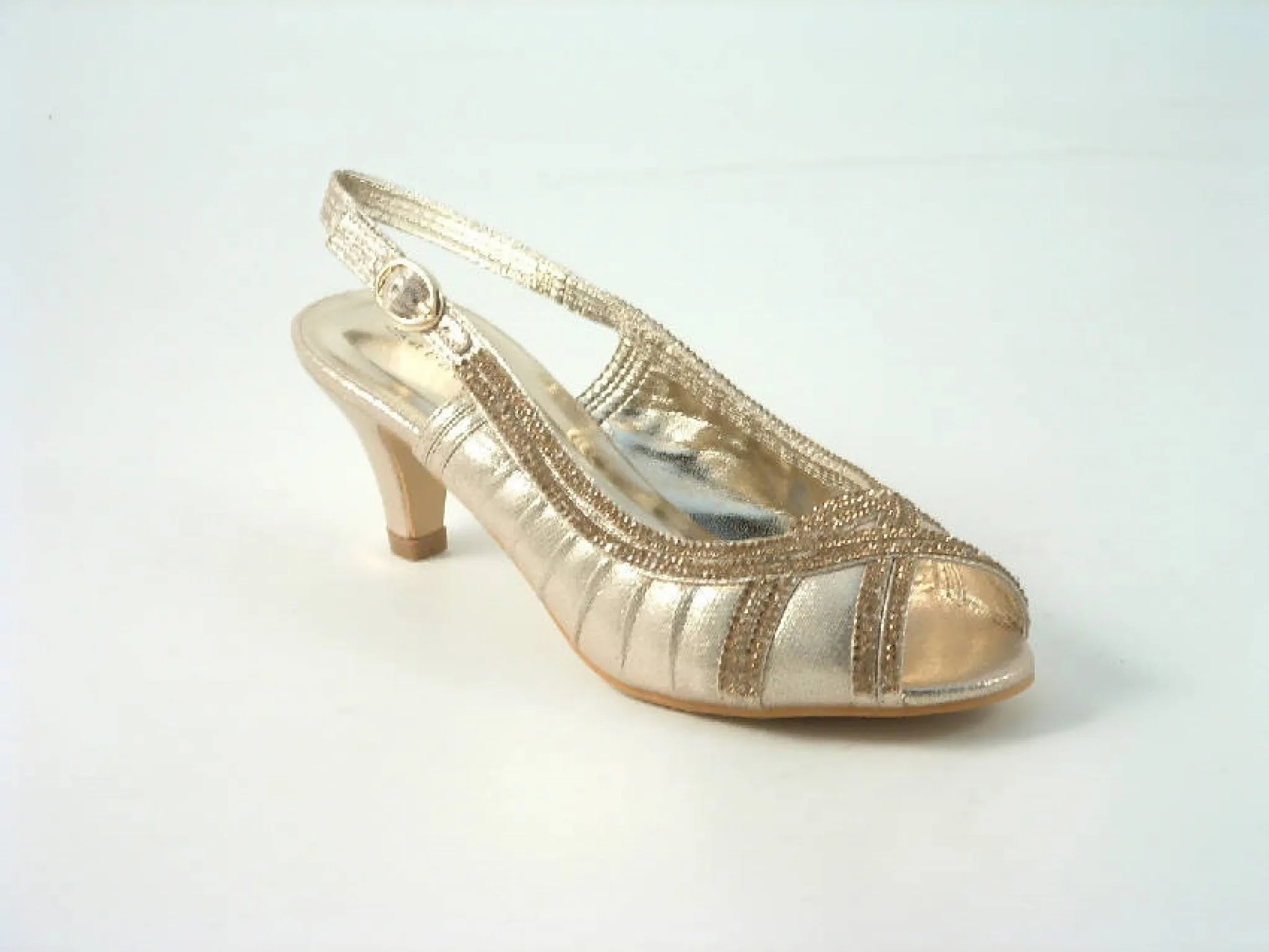 Glitz Shoes Diamante Metallic Peep Toe Sling Back Court Shoe