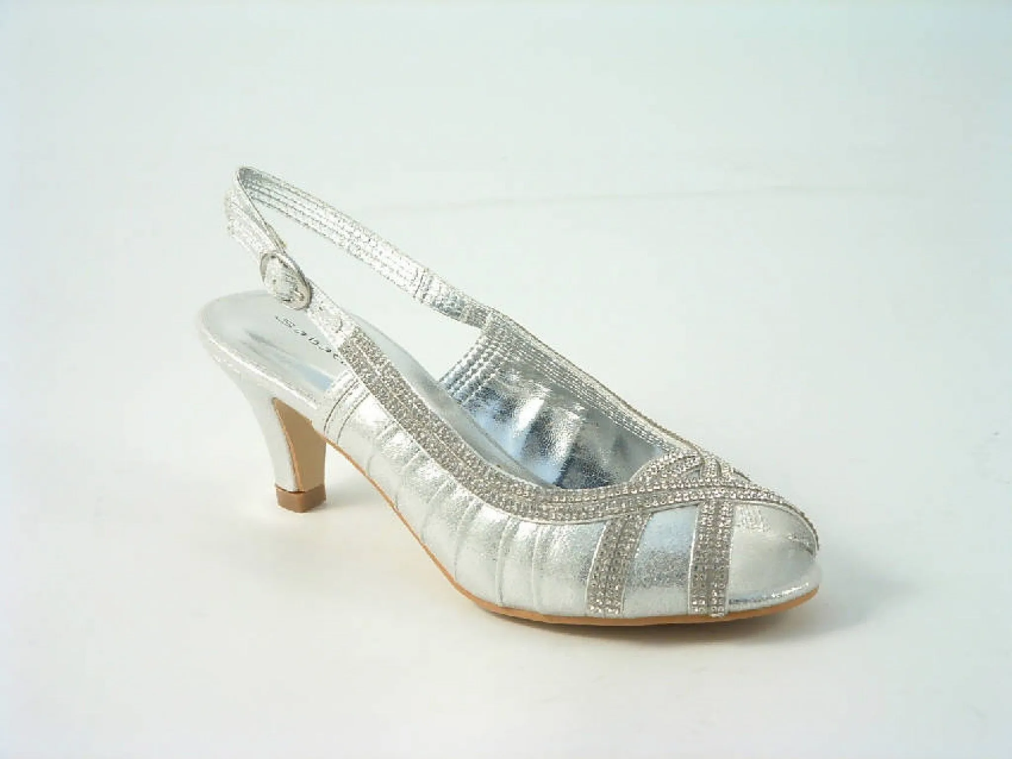 Glitz Shoes Diamante Metallic Peep Toe Sling Back Court Shoe