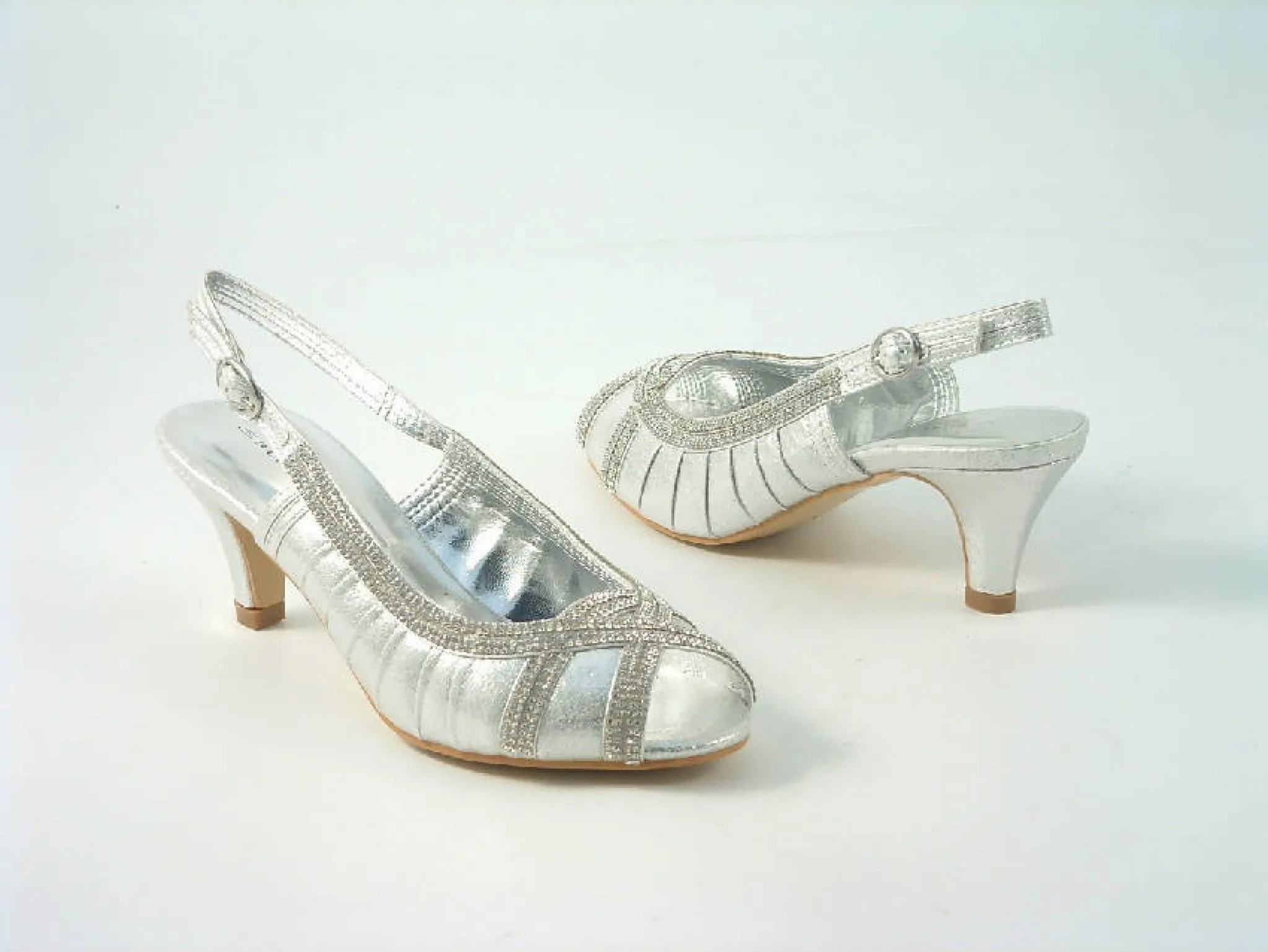 Glitz Shoes Diamante Metallic Peep Toe Sling Back Court Shoe