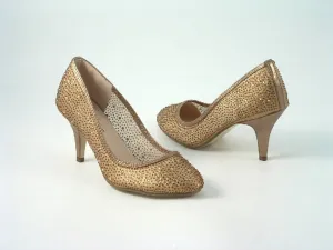 Glitz Shoes Diamante Round Toe Mid Heel Court Shoe