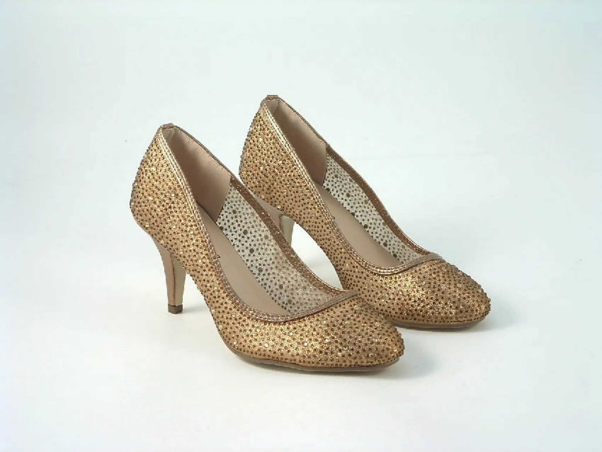 Glitz Shoes Diamante Round Toe Mid Heel Court Shoe