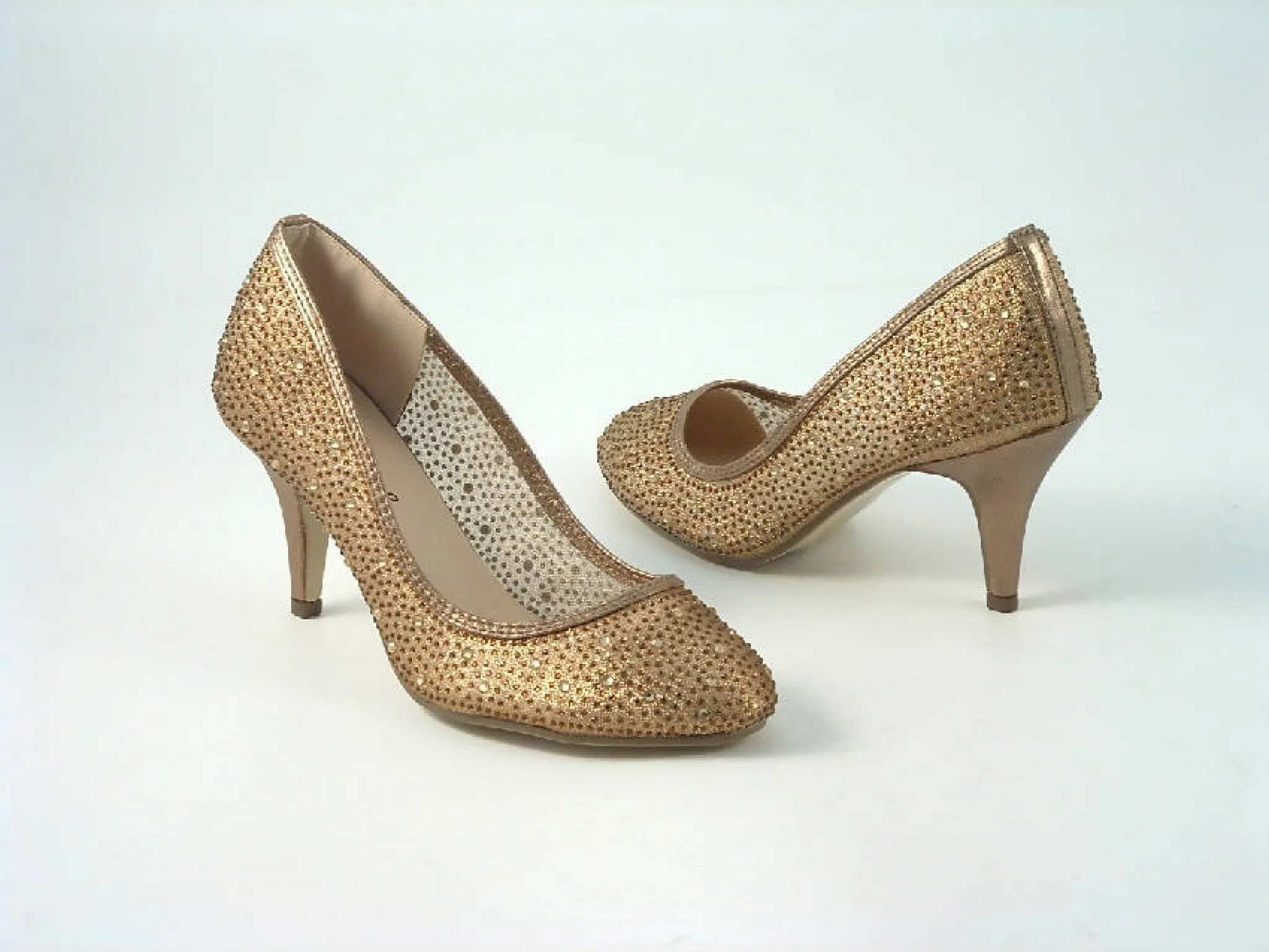 Glitz Shoes Diamante Round Toe Mid Heel Court Shoe