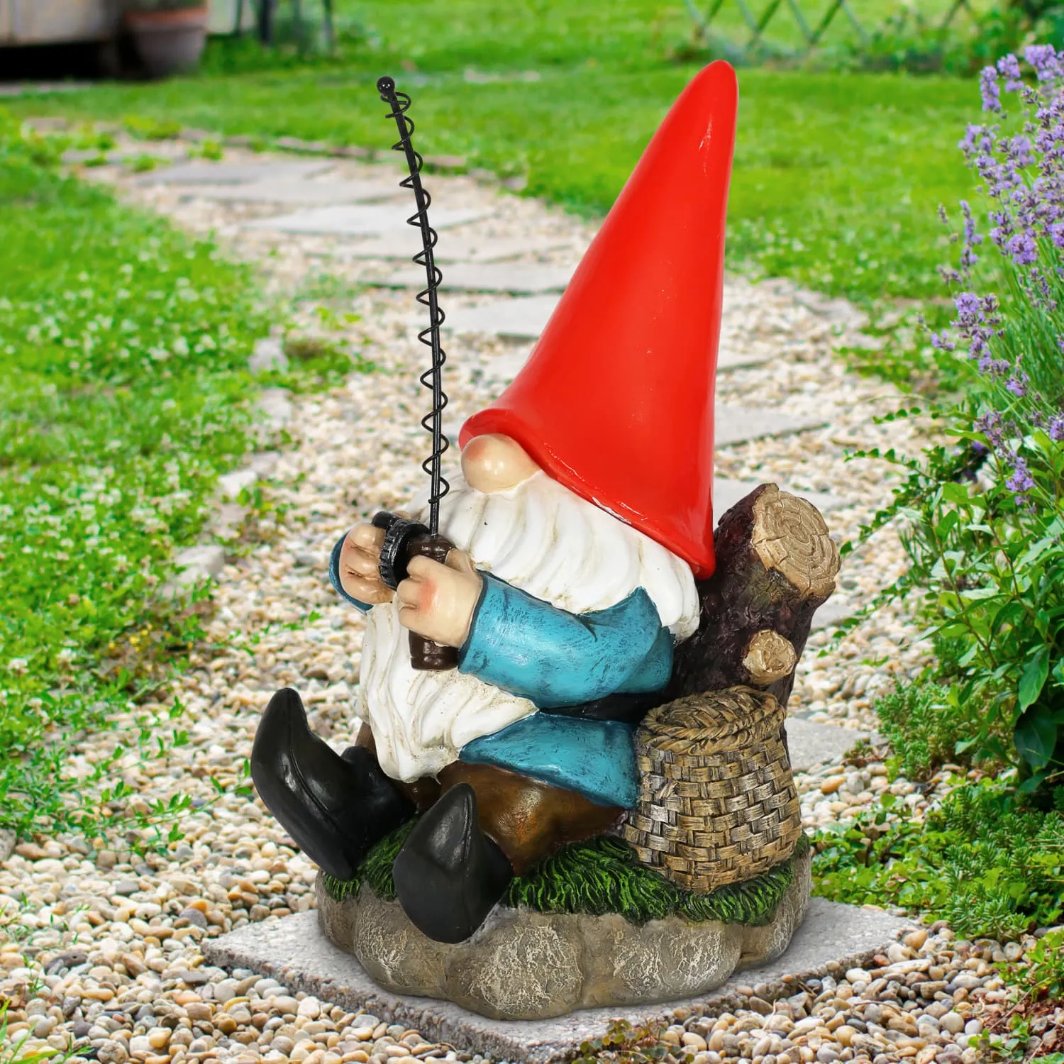 Good Time Solar Fishing Freddy Red Hat Gnome Statue, 12 Inch