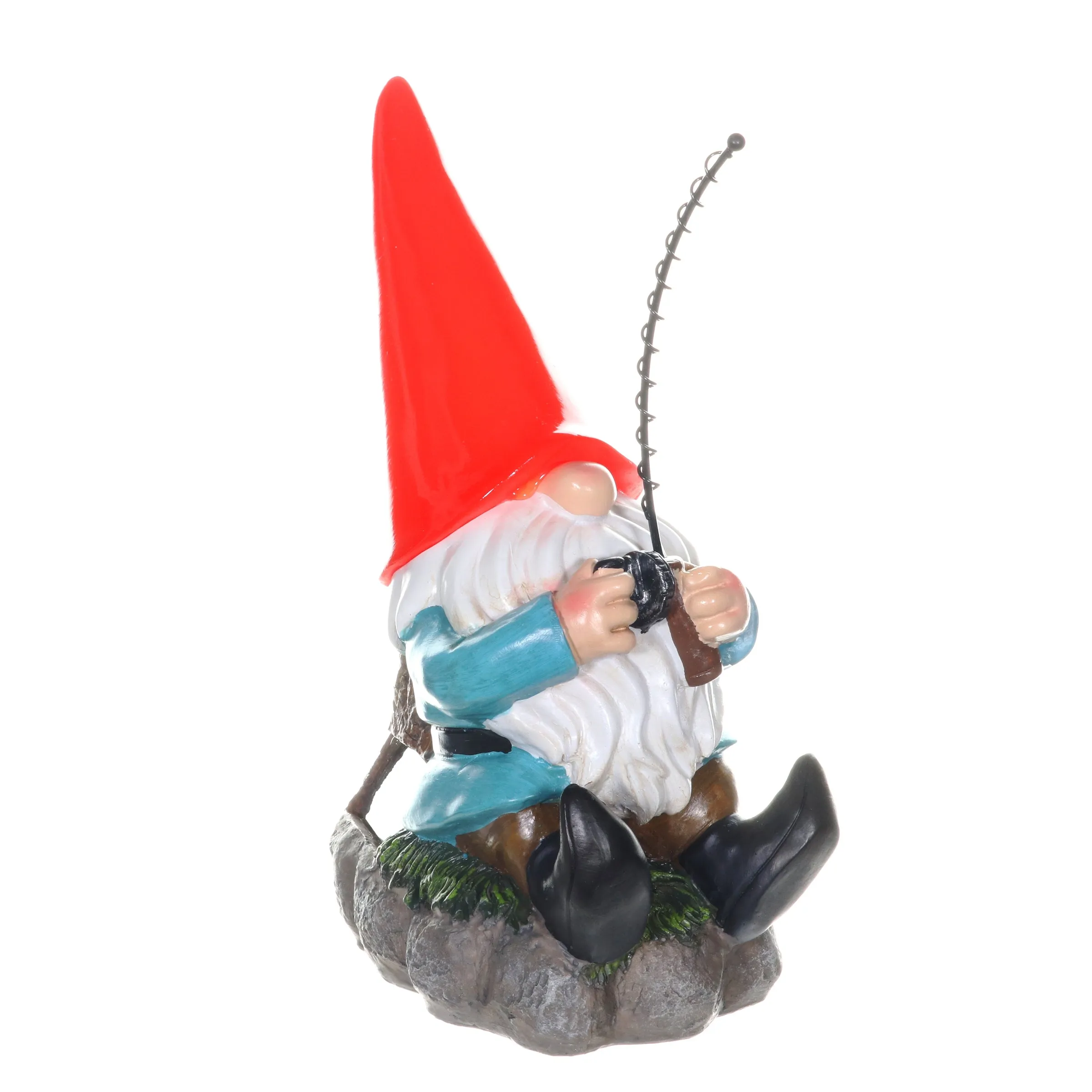 Good Time Solar Fishing Freddy Red Hat Gnome Statue, 12 Inch