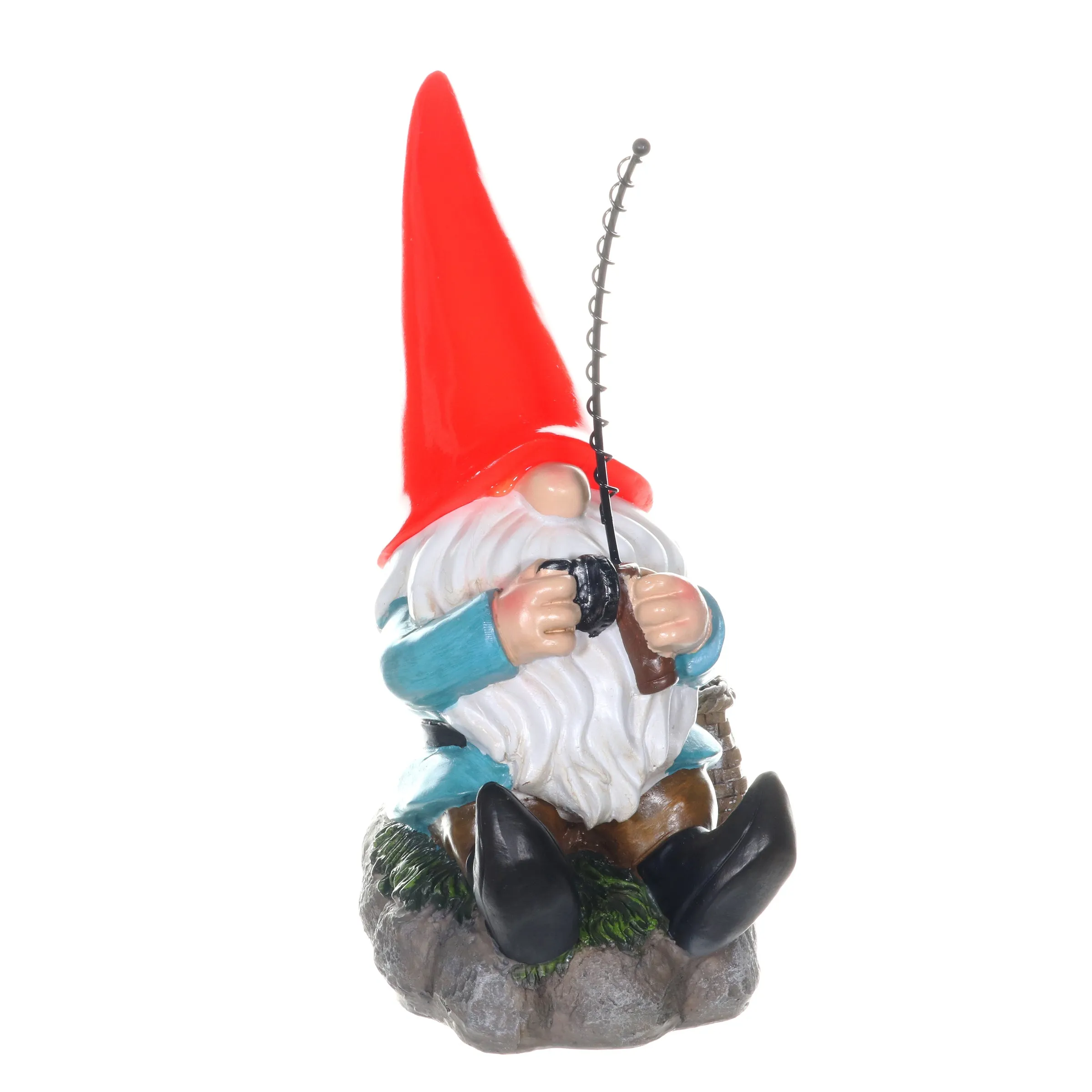 Good Time Solar Fishing Freddy Red Hat Gnome Statue, 12 Inch