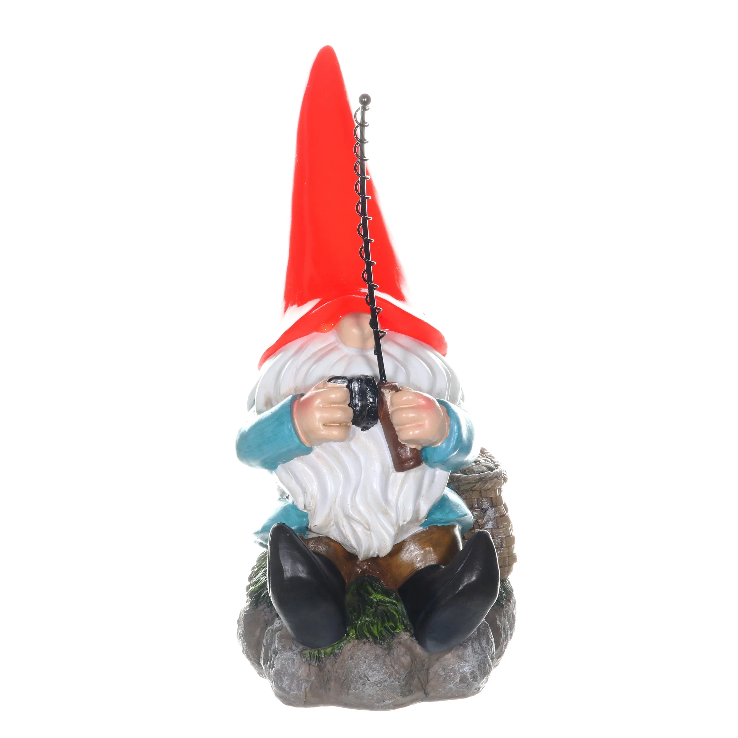 Good Time Solar Fishing Freddy Red Hat Gnome Statue, 12 Inch