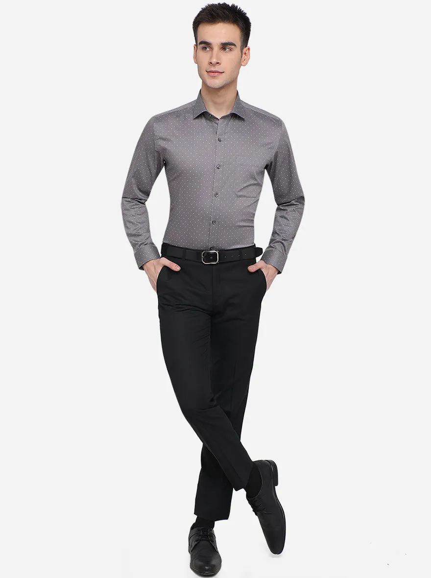 Grey & White Printed Slim Fit Formal Shirt | Greenfibre